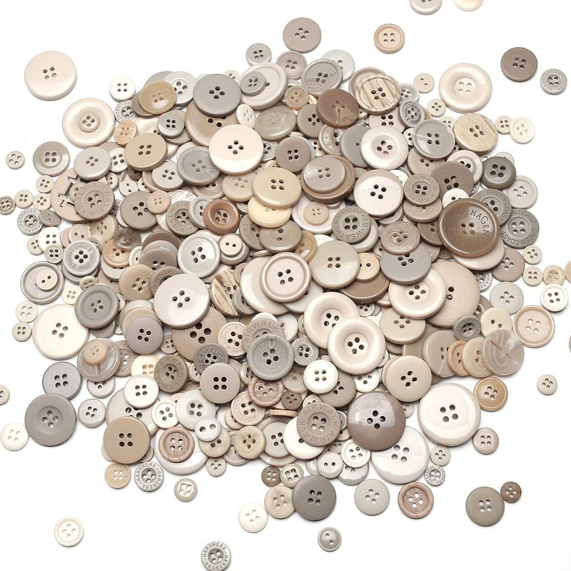Jepeux About 330 Resin Buttons of Various Specifications, Handmade Buttons, Sewing DIY Handicraft Buttons, Hand-Painted Decorative Buttons Beige Series - Image 1